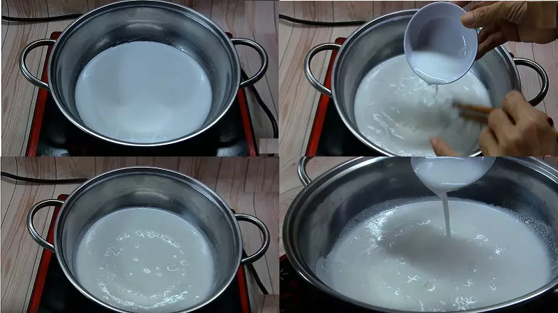 Nước cốt dừa sẽ giúp món chè gạo nếp đậu xanh trở nên thơm ngon hơn