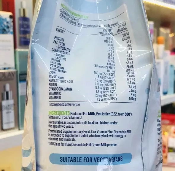 Thành phần Sữa bột Devondale Our Vitamin Plus 1kg