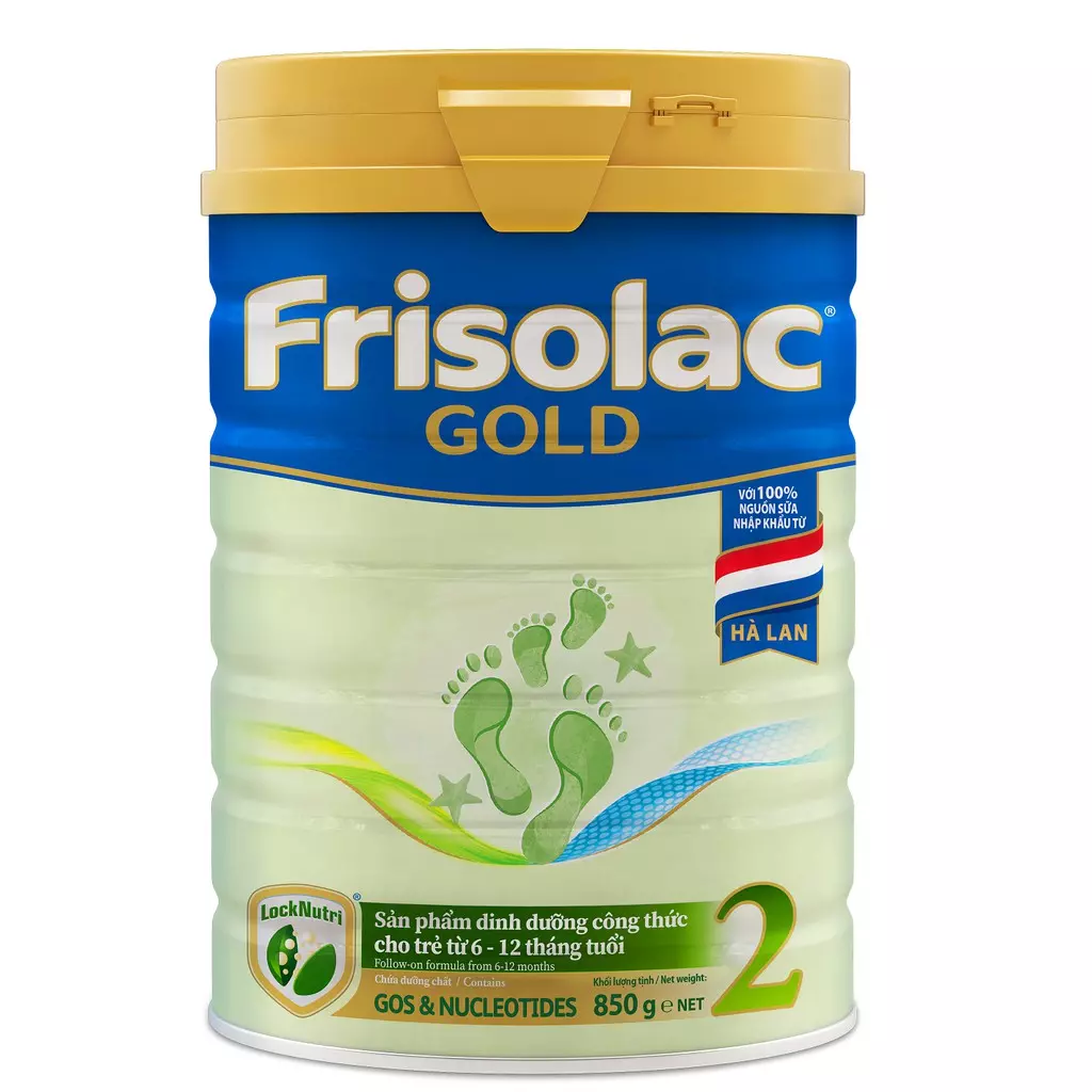 Sữa Frisolac Gold số 2 mẫu mới dành cho các bé từ 6-12 tháng tuổi.