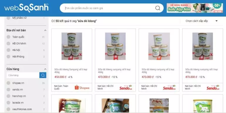 Tìm nơi bán sữa dê Ildong Hàn Quốc qua cổng thông tin so sánh giá Websosanh.vn thật dễ dàng