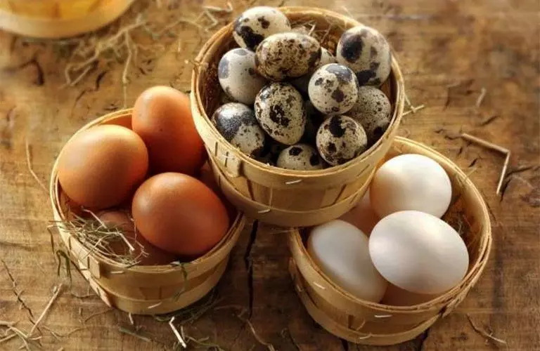 Trứng gà, trứng cút, trứng vịt lần lượt từ trái sang phải