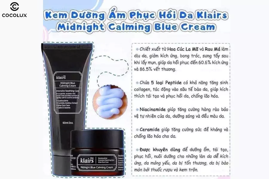 Thành phần chính của kem dưỡng Klairs Midnight Blue Calming Cream