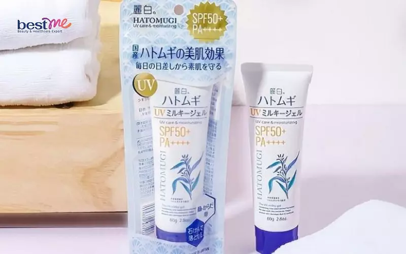 Kem chống nắng dưỡng ẩm của Nhật Reihaku Hatomugi UV Milky Gel SPF50+ PA++++